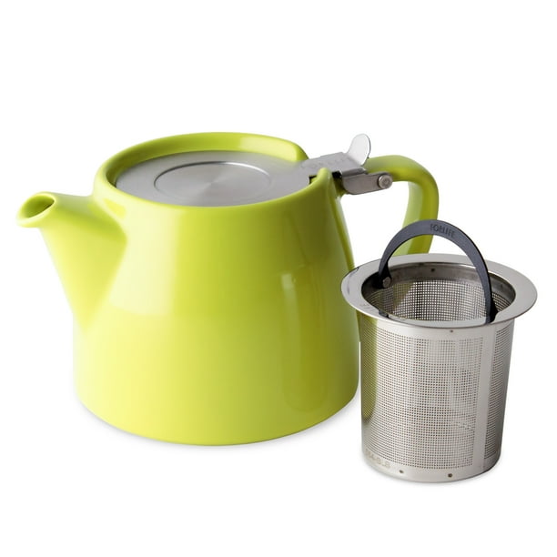 Ceramic Stainless Steel Kitchen accent Flip Lid Lime Green Tea Pot